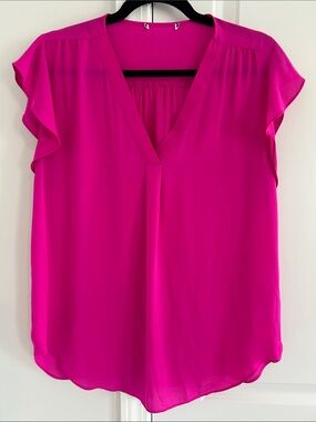 Women’s Bright Magenta V-Neck Flutter Sleeve Blouse